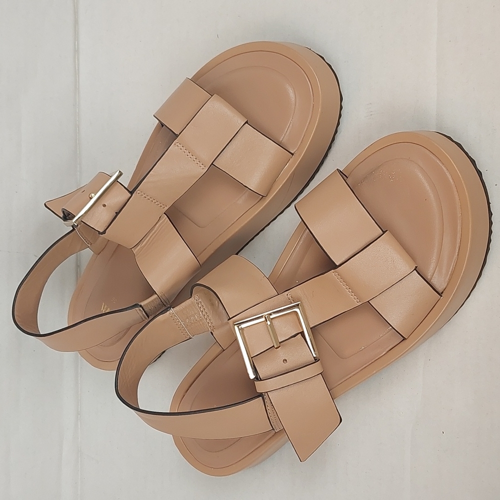 Zara Tan Platform Thick Strap Sandals